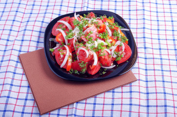 Summer salad of tomatoes, bell peppers and onions