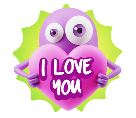 3d Rendering. Love Emoticon Face Holding Heart saying I Love You