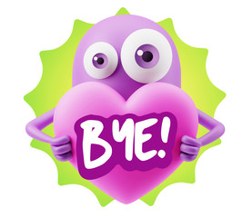 3d Rendering. Love Emoticon Face Holding Heart saying Bye with C