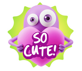 3d Rendering. Love Emoticon Face Holding Heart saying So Cute wi