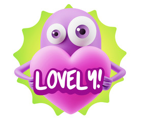 3d Rendering. Love Emoticon Face Holding Heart saying Lovely wit