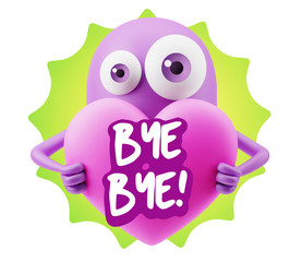 3d Rendering. Love Emoticon Face Holding Heart saying Bye Bye wi