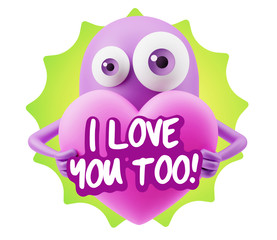 3d Rendering. Love Emoticon Face Holding Heart saying I Love You