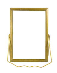 Gold vintage frame with easel on white background
