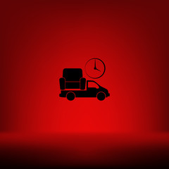 Flat paper cut style icon of vehicle delivering furniture