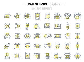 Fototapeta na wymiar Set Vector Flat Line Icons Car Service