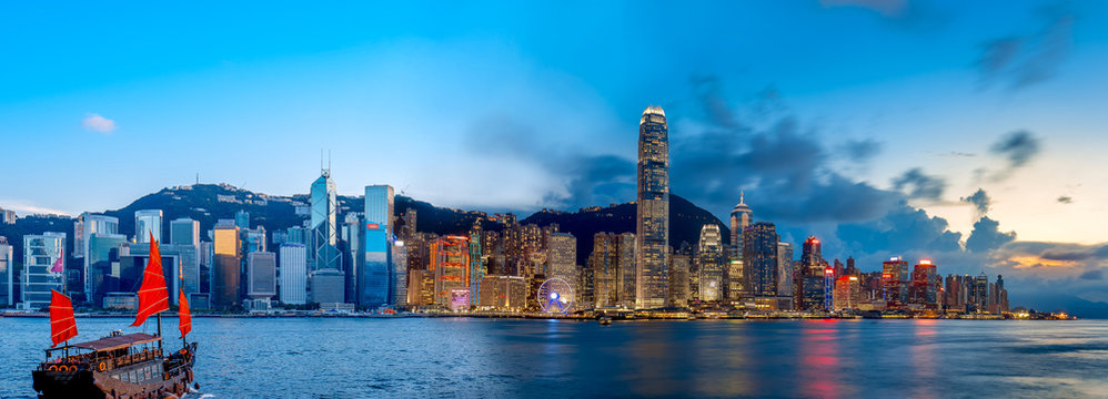 Hong Kong Victoria Harbor In Magic Hour