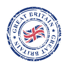 Great Britain grunge rubber stamp with British flag, isolated on white background, vector illustration.