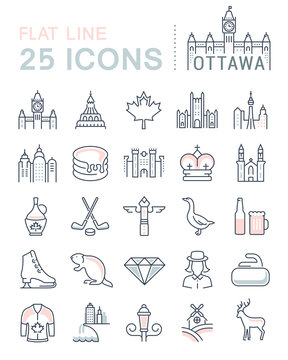 Set Vector Flat Line Icons Ottawa