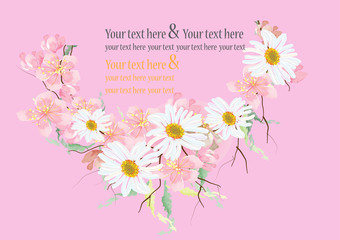 Cherry blossom and daisy flowers with leave and branch for background card ,isolated pictures