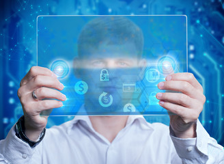 Businessman touching a dashboard with key performance indicator