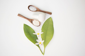 Spa Treatments  and massage on wooden white
