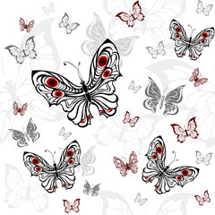 Seamless Pattern of Gray Butterfly.