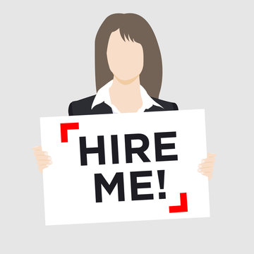 Woman holding Hire Sign