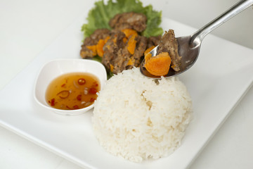 Fried pork with egg on rice