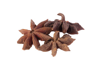 Star anise spice fruits isolated on white background