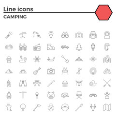 Obraz na płótnie Canvas Outline stroke Camping icons.