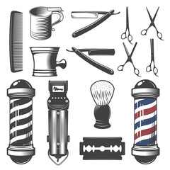 Set of vintage barber shop elements. - obrazy, fototapety, plakaty