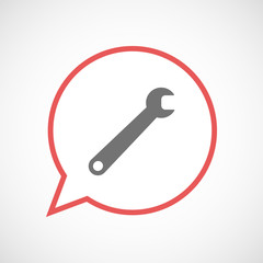 Isolated comic balloon line art icon with a spanner