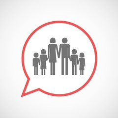 Isolated comic balloon line art icon with a large family  pictog