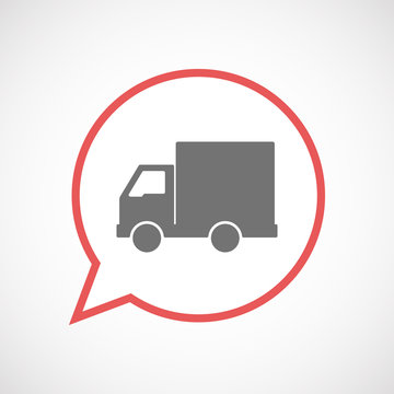 Isolated comic balloon line art icon with a  delivery truck