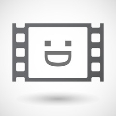 Isolated 35mm film frame with a laughing text face