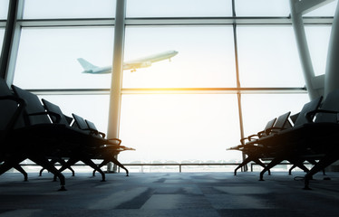 Airplane, view from airport terminal.