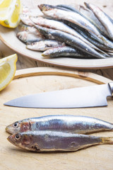 Delicious, raw fish on the wooden table