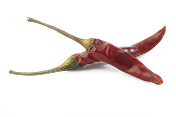 dried red chili pepper on white background