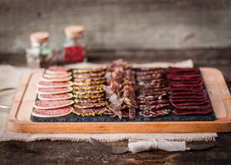 Smoked meat and sausages salami