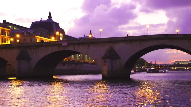 Twilight view of the Seine River in Paris, France