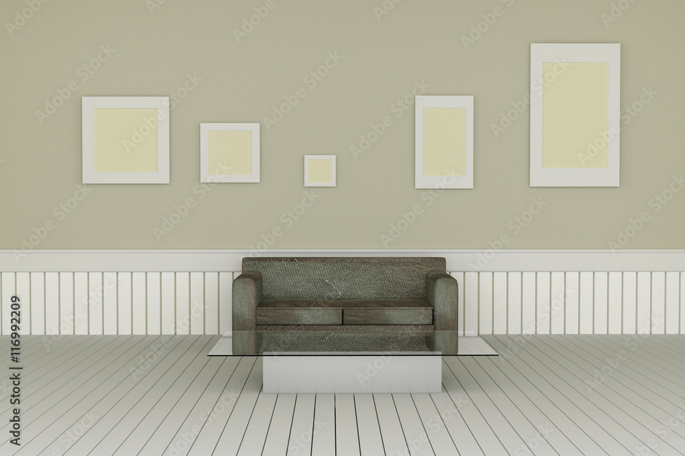 Wall mural interiors room 3d rendering