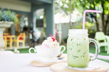 Matcha Green Tea with Milk on table