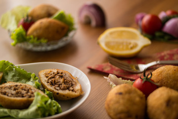 icli kofte / stuffed meatball falafel.