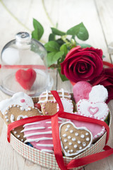 Glazed cookies on Valentine's day. From above