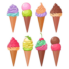 Vector set of colorful assorted ice cream isolated on white background.