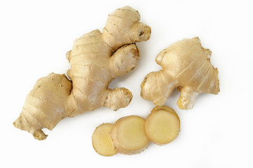 fresh ginger root isolated on white background