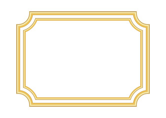 Gold frame. Beautiful simple golden design. Vintage style decorative border, isolated on white background. Deco elegant art object. Empty copy space for decoration, photo, banner. Vector illustration.