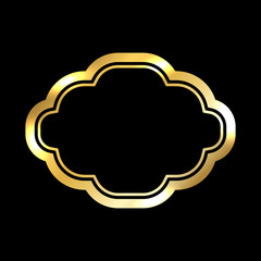 Gold frame. Beautiful simple golden design. Vintage style decorative border, isolated on black background. Deco elegant art object. Empty copy space for decoration, photo, banner. Vector illustration.