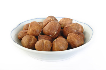 peeled hazelnuts in bowl