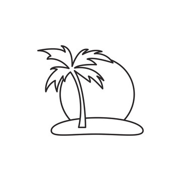Outline island with palm icon isolated on white background