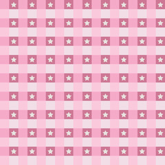Seamless Gingham Pattern with star, Pastel Pink