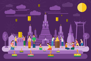 Obraz premium Loy Krathong. Thailand festival of paying respect to the water spirits.