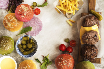 Homemade burger ingredients 