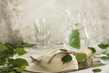 Birch sap in a glass jar