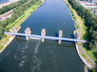 Aerial view of the historic Ruhr Weir in Duisburg, Germany