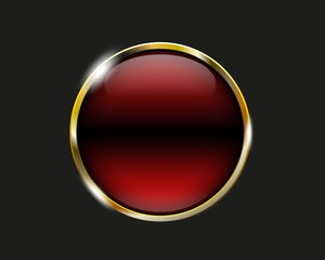 Red shiny button with metallic elements, vector design for websi