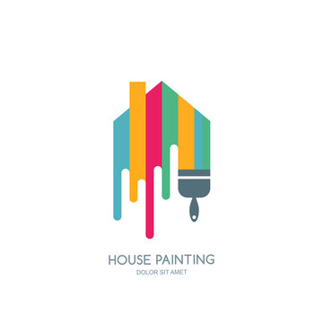 House painting service, decor and repair multicolor icon. Vector logo, label, emblem design. Concept for home decoration, building, house construction and staining.