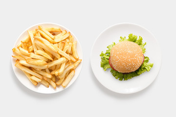 Design concept of mockup burger and french fries set isolated on
