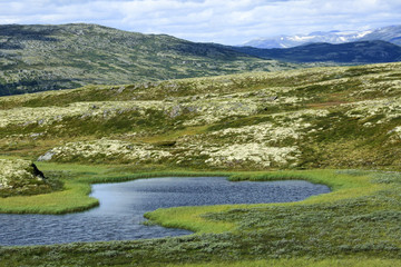Aerial view of the lake on the top of the mountain Kletten, Norway